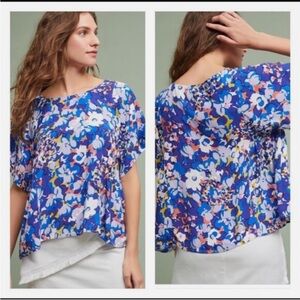Anthropologie Maeve Mila Short Sleeve Floral Blouse